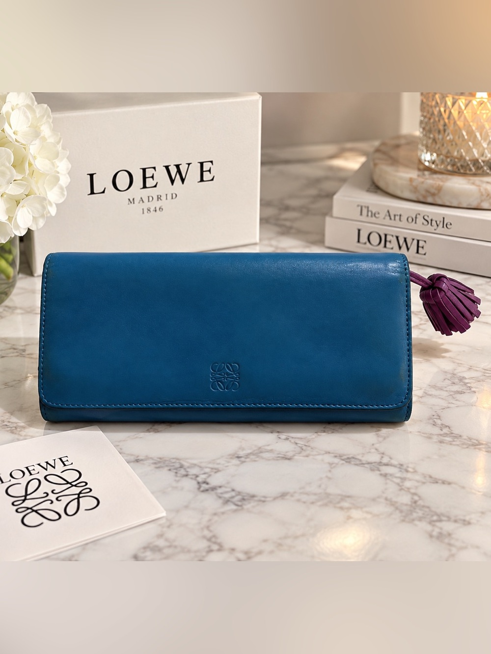 Loewe Blue Leather Wallet with Purple Tassel